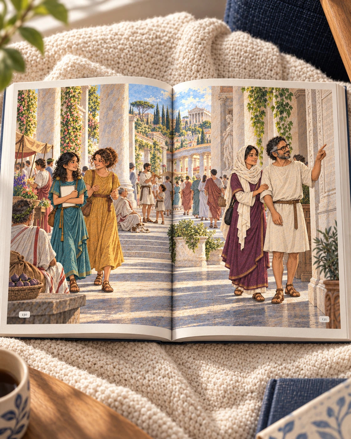 A quieter moment beneath the porticoes; illustrative book photograph