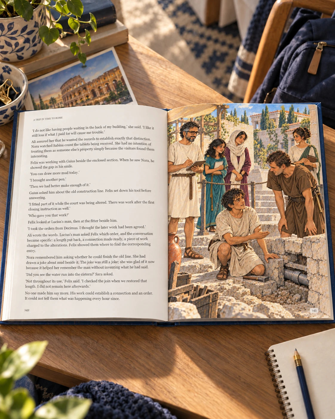 The story and the artwork, side by side; illustrative book photograph