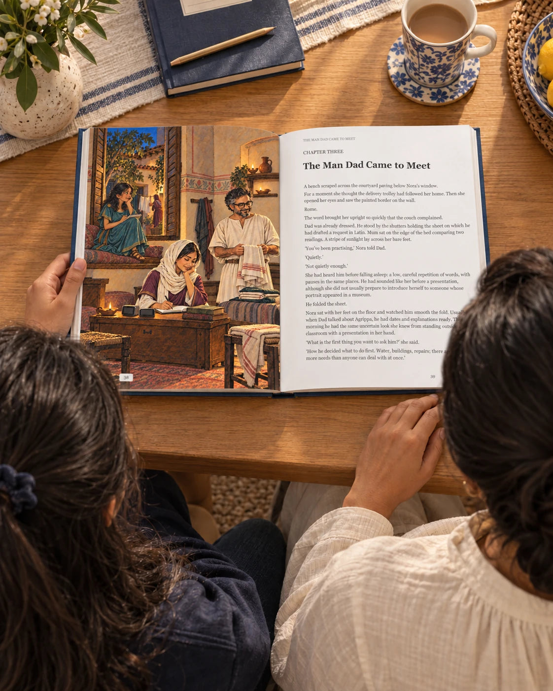 Mother and daughter · an evening chapter; illustrative book photograph
