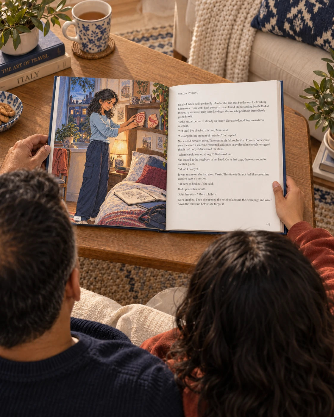 Father and daughter · a moment to share; illustrative book photograph